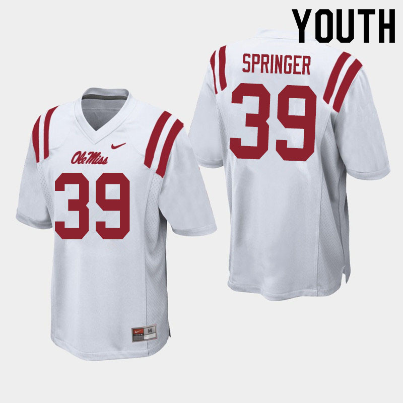 Jake Springer Ole Miss Rebels NCAA Youth White #39 Stitched Limited College Football Jersey AAF3458LW